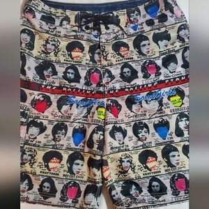 Dragonfly Rolling StonesPrint Board Shorts. Sz 34